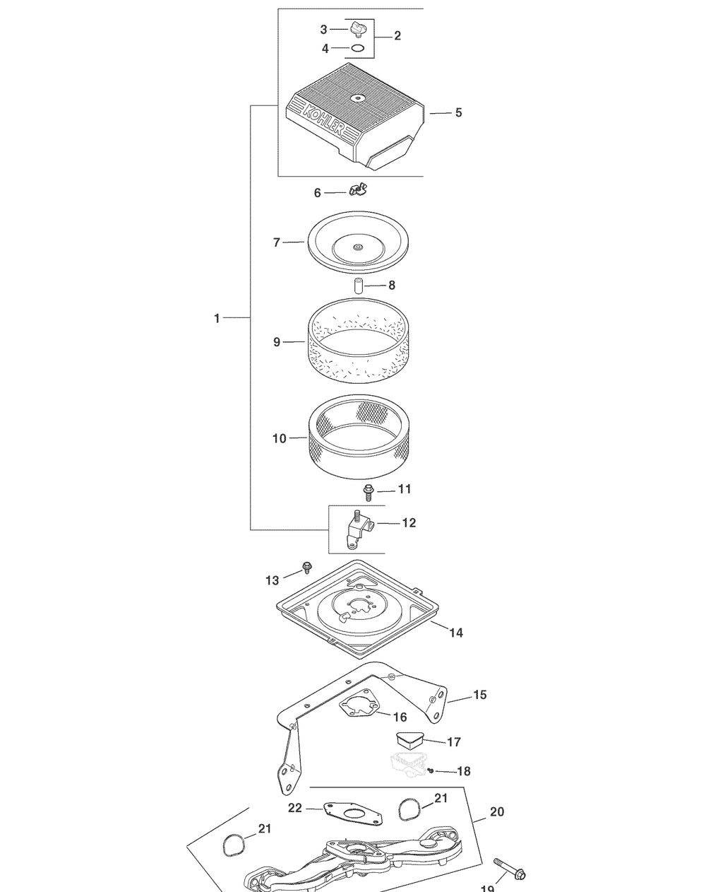 Kohler - Air Intake Diagram and Parts List for 467 4X4-1B017G-Before-37ACD710 Cub Cadet Lawn Tractor Accessories